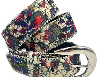 Vintage Elite Fresno Lace Belt: 1980s Multicolor Glitter, Size M