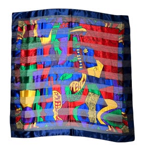 Vintage Pablo Picasso Large Scarf 1980s 1990s Colorful Sheer Striped Art Theme Gift for Her Museum Artist Teacher