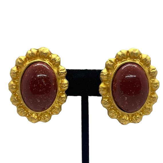 Vintage Chunky Carnelian Lucite Earrings 1980s 19… - image 1