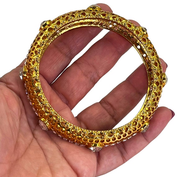 Vintage Gold Rhinestone Bangle Bracelet 1980s 199… - image 4