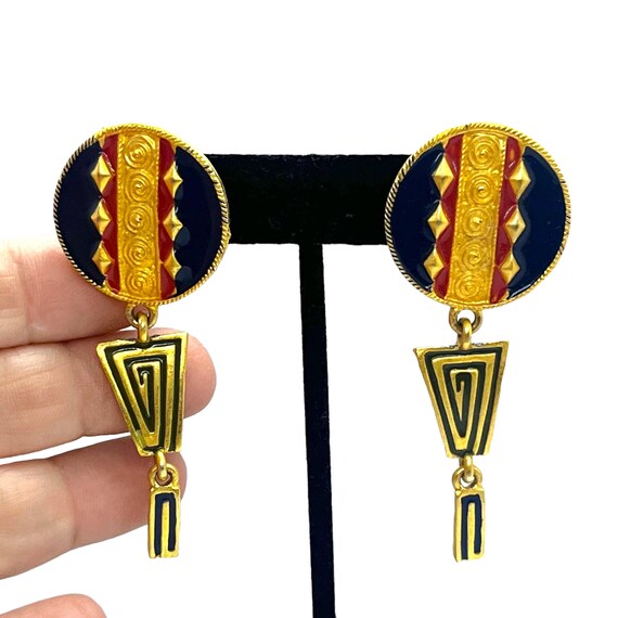 OUTSTANDING Vintage Boho Enamel Earrings 1980s 19… - image 2