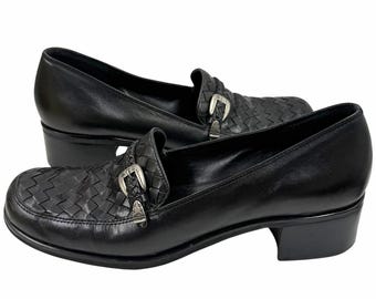 90s Gucci by Tom Ford Black Leather Square Toe Horsebit Loafers
