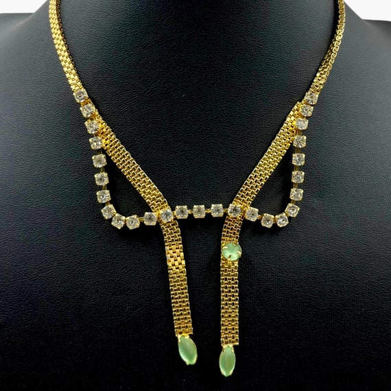 Vintage Gold Mesh Rhinestone Necklace 1950s 1960s… - image 2