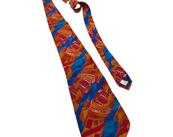 J. Garcia Silk Tie Virtual Reality Collection Fourteen Abstract Orange Blue Vintage