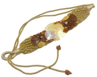 Vintage schelp gevlochten sjerp riem jaren 1980 jaren 1990 kralen verfraaid gevlochten koord macrame geweven touw Boho unieke mode-accessoire L XL