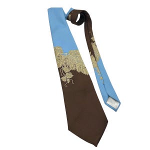 Vintage Midcentury Grapes Wide Tie 1960s 1970s Brown Blue Polyester Retro Mens Statement Accessory Gift for Him by Sears