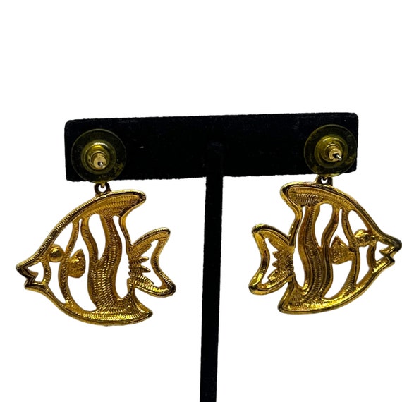 Vintage Avon Gold Fish Earrings 1980s 1990s Ornat… - image 3