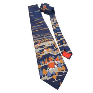 Vintage Funky Midcentury Scenic Tie 1960s 1970s Houses Trees Wide Polyester Retro Mens Statement Accessory Gift for Him by JC Penney