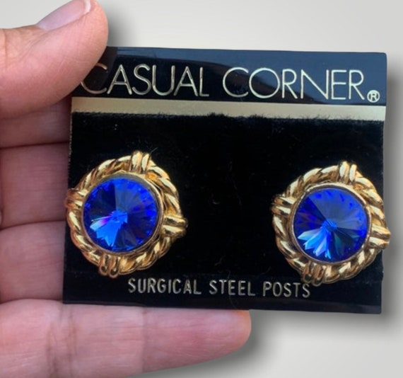 CHIC Vintage Blue Rhinestone Earrings 1980s 1990s… - image 3