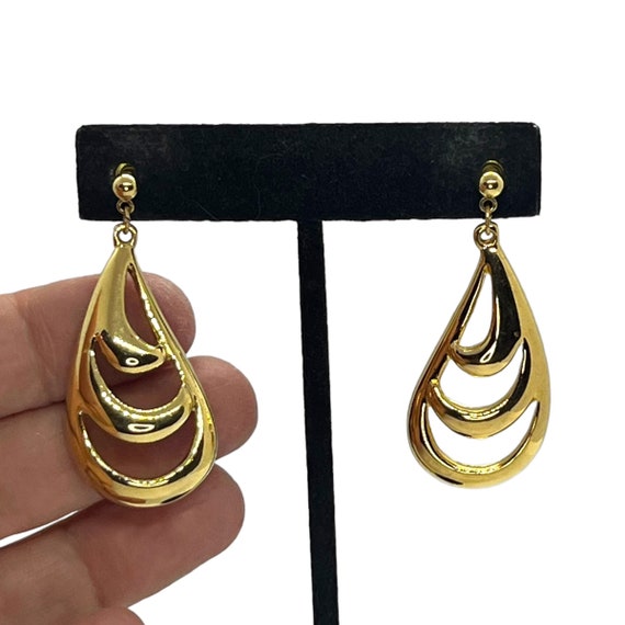 Vintage Napier Gold Drop Earrings 1980s 1990s Run… - image 2