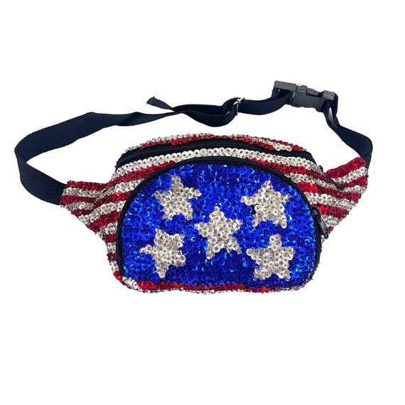 Vintage Patriotic Sequin Fanny Pack 1990s Y2K Red 