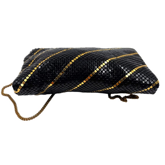 Vintage Black Metal Mesh Purse 1980s 1990s Gold Strip… Gem