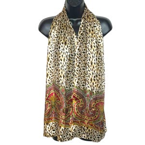 Vintage Striped Animal Print Scarf 1980s 1990s Sheer Leopard Cheetah Red Green Paisley Statement Accessory Gift for Her