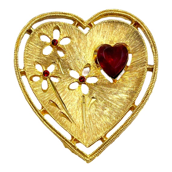 Vintage MCM Rhinestone Heart Brooch Pin 1960s JJ J