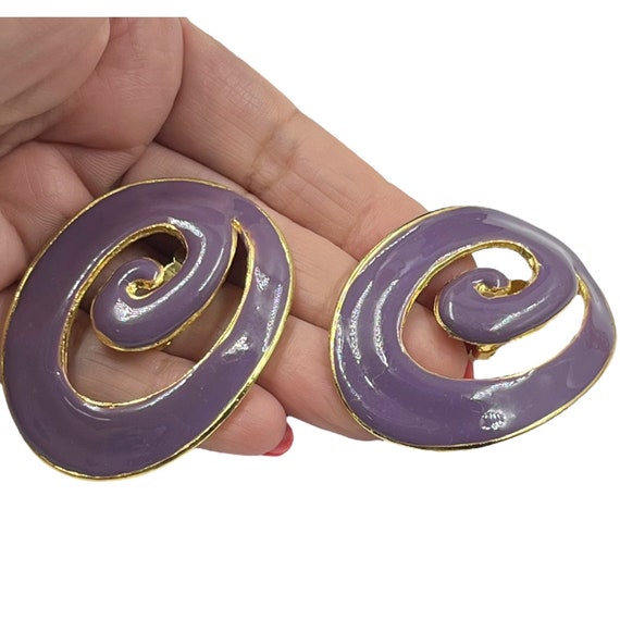 Huge Purple Spiral Earrings 1980s 1990s Vintage E… - image 2