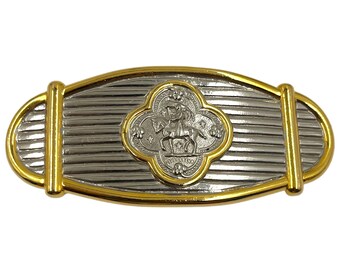 Vintage Accessocraft Heraldic Belt Buckle 1970s 1980s Medeival Knight Runway Couture  Gold & Silver Designer Statement Accessory