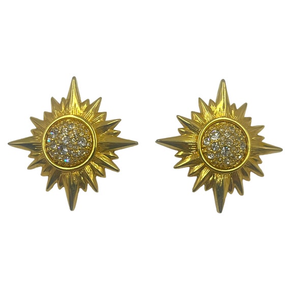 Vintage Swarovski Crystal Sun Earrings 1980s 1990… - image 1
