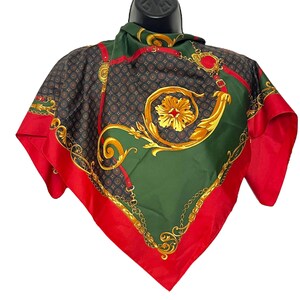 Vintage Paisley Equestrian Scarf 1980s 1990s Red Green Luxury Preppy Retro Fashion Accessory Gift for Her