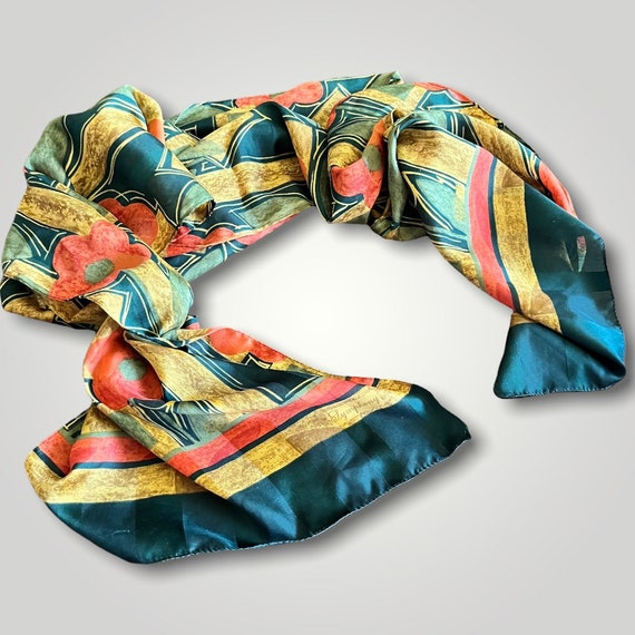 MOD Vintage Midcentury Flower Scarf 1960s 1970s L… - image 3