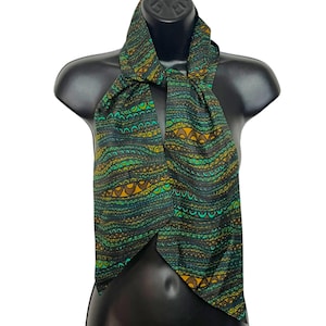 Vintage Midcentury Groovy Stripe Scarf 1960s 1970s Green Brown Hair Neck Sash Belt Retro Ladies Fashion Accessory