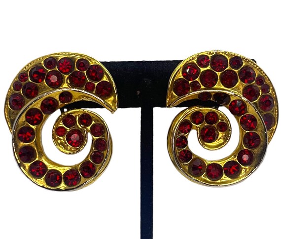 UNIQUE Vintage Red Rhinestone Earrings 1980s 1990… - image 1