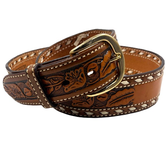 Vintage Western Tooled Leather Belt by Dun Dee Mens 1… - Gem