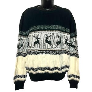 Vintage Pardners Christmas Sweater 1970s 1980s Reindeer Winter Ski Grandmacore Cottagecore Tacky Holiday Party Clothing Size L