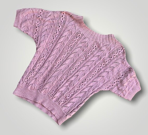 Vintage Pink Crocheted Sweater 1970s 1980s Batwin… - image 4