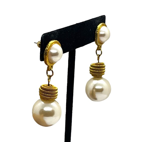 Vintage Pearl Drop Beaded Earrings 1980s 1990s Ru… - image 3