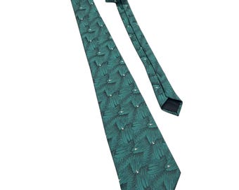 Corbata fina vintage Wembley: poliéster abstracto verde azulado de los años 70