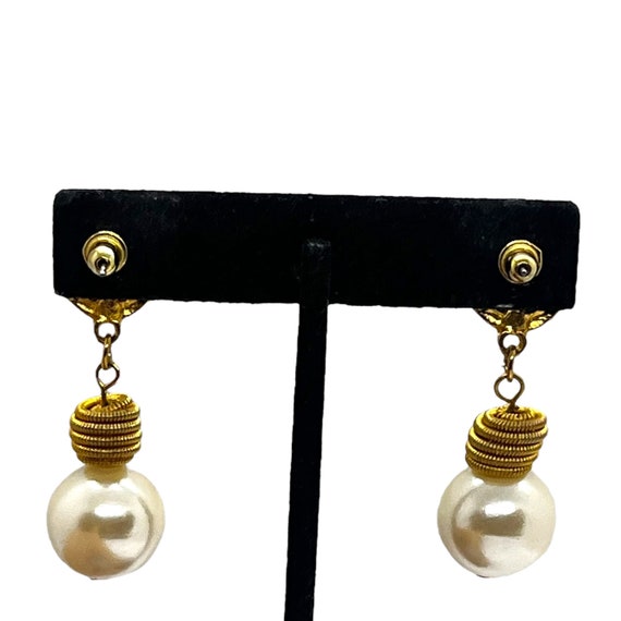Vintage Pearl Drop Beaded Earrings 1980s 1990s Ru… - image 4