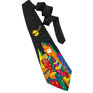 Vintage Christmas Holiday Silk Tie 1980s 1990s Santa ‘s Sleigh Colorful Party Statement Gift for Him by Addiction