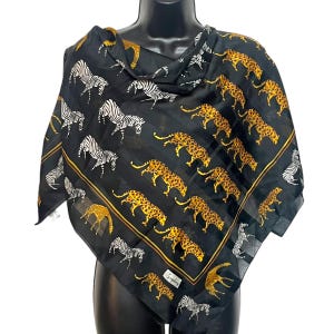 Vintage Symphony Animal Print Scarf 1980s 1990s  Cheetah Zebra Sheer Polyester Statement Accessory Gift for Her