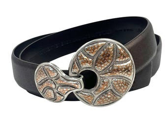 Vintage Wide Woven Belt 1990s Y2K Brown Bronze Metallic Boho  display picture 1