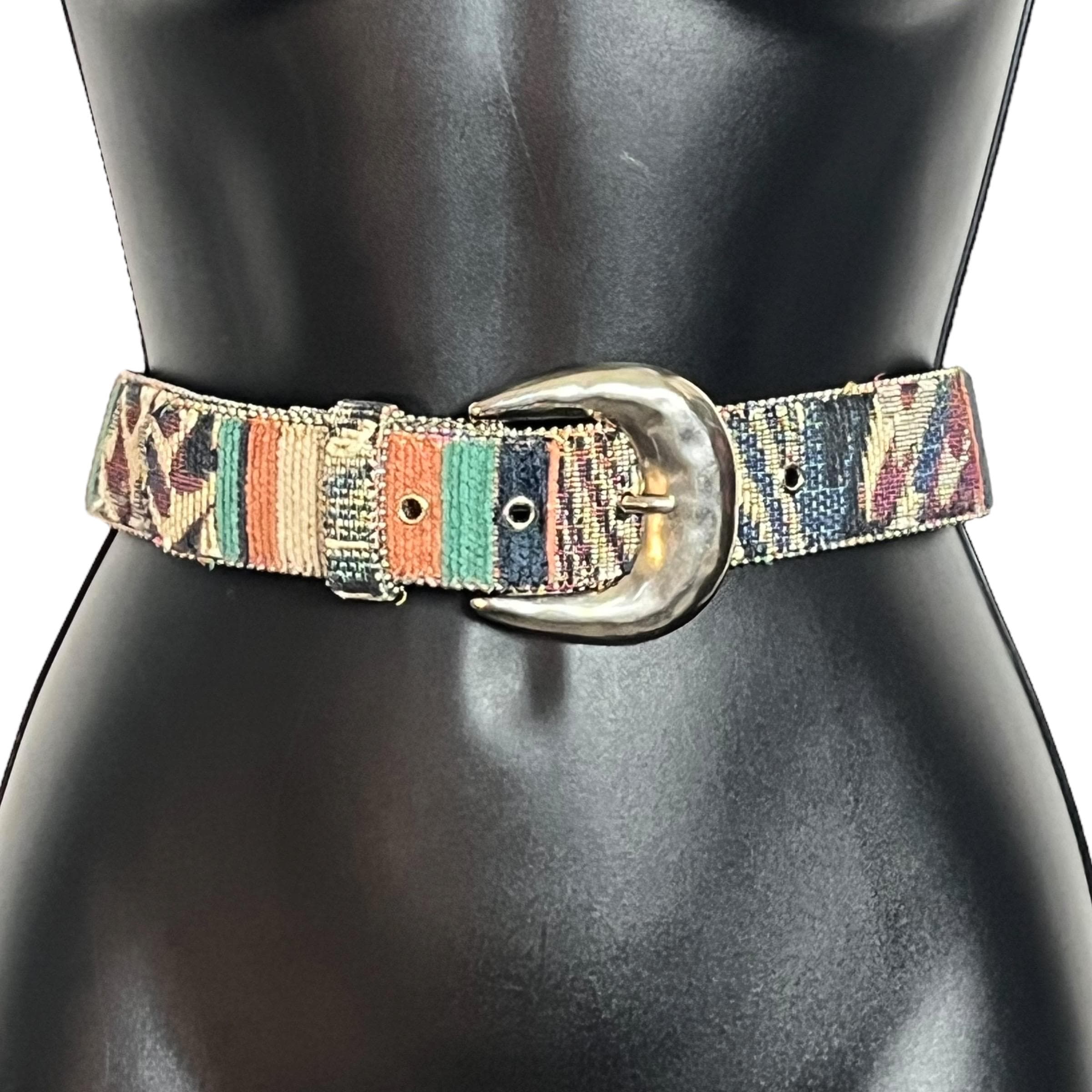 Vintage Woven Striped Preppy Belt with Leather and Brass Detailing Classic Repp Stripe Club Belt main image 4