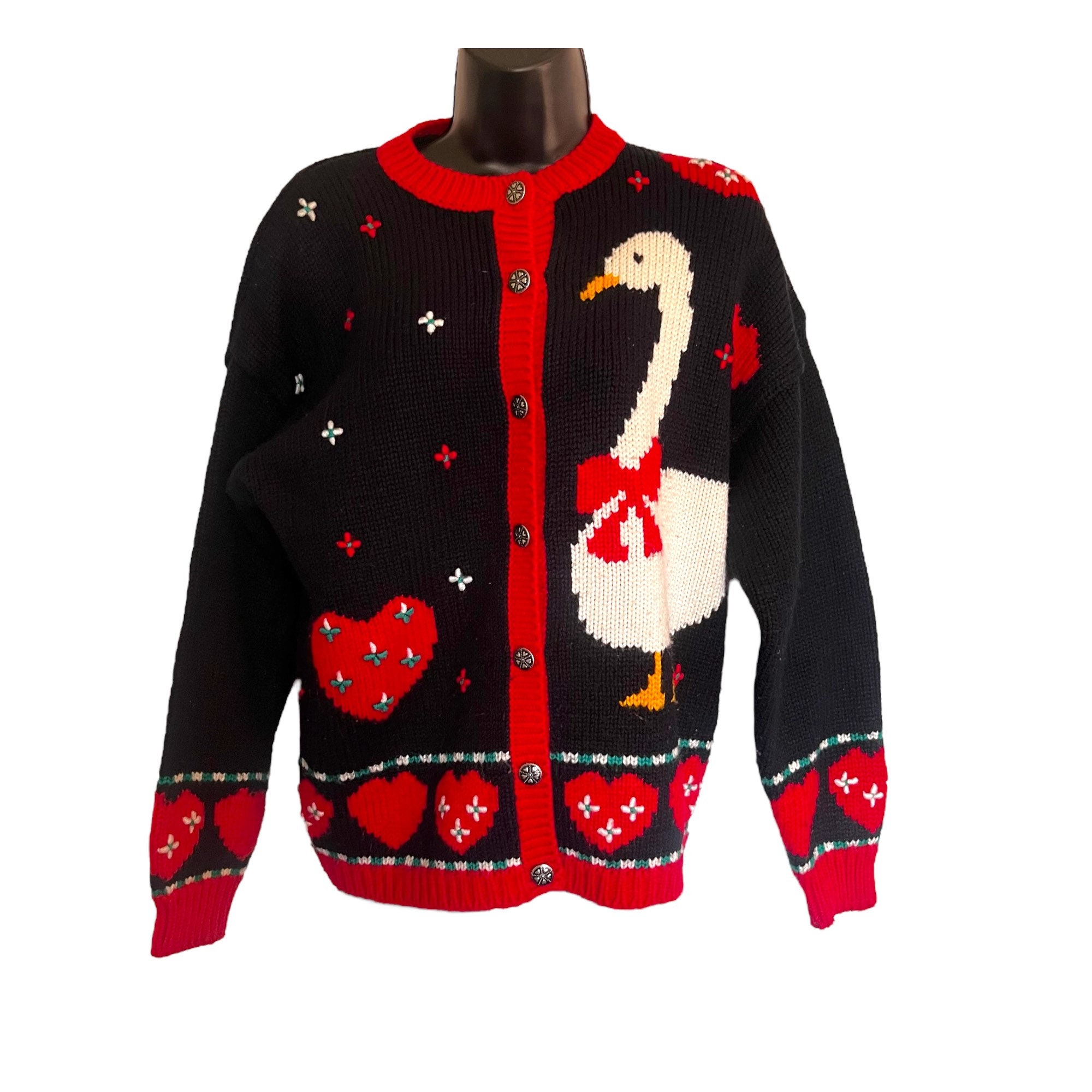 CHARMING Vintage Karen Scott Country Goose Cardigan Sweater