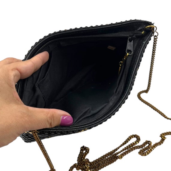 Vintage Black Metal Mesh Purse 1980s 1990s Gold Strip… Gem