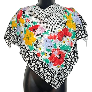 Vintage Avon Scarf: 80s/90s Polka Dot Floral, Retro Accessory