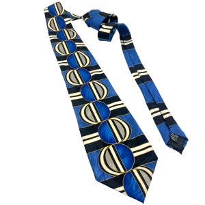 Vintage DiMaggio Retro Tie 1980s 1990s Blue Black & White Abstract Colorful Geometric Silk Handmade Novelty Necktie Gift For Him Art to Wear