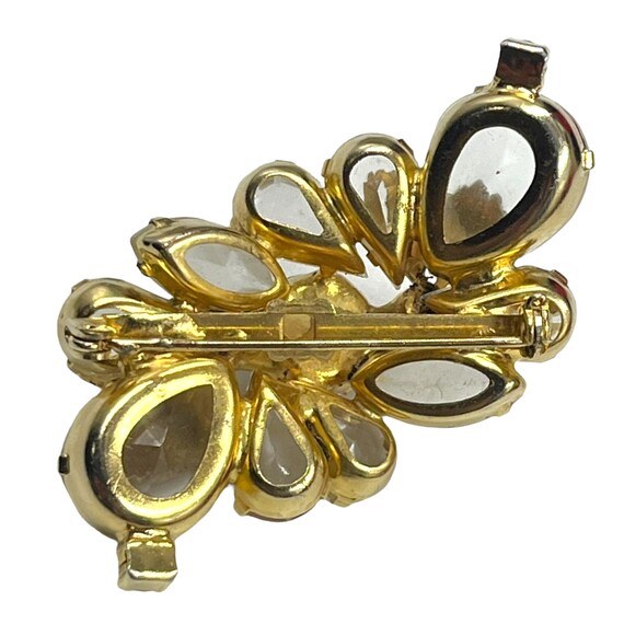 Vintage Clear AB Gold Rhinestone Brooch Pin 1950s… - image 3