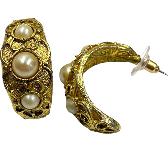 Vintage 1928 Pearl Hoop Earrings Victorian Edward… - image 3