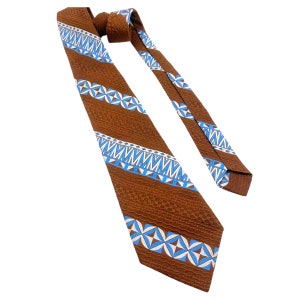 Vintage 1960s 1970s Polyester Tie Necktie by Danbury Midcentury Wide Brown Blue Stripe MCM Accessory Retro Costume