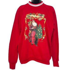 Vintage Christmas Victorian Santa Sweatshirt 1980s 1990s Grandmacore Cottagecore Holiday Party Tacky Ugly Sweater Sz L by Morning Sun