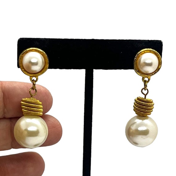 Vintage Pearl Drop Beaded Earrings 1980s 1990s Ru… - image 2