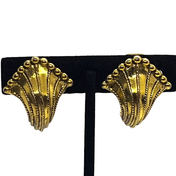 Vintage Gold Byzantine Fan Earrings 1980s 1990s E… - image 1