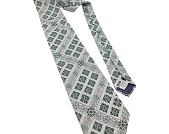 Corbata vintage de poliéster de los años 60/70: estampado de rombos verdes de mediados de siglo.