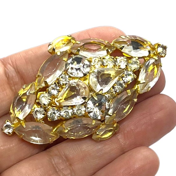 STUNNING Vintage Gold Rhinestone Brooch Pin 1950s… - image 3