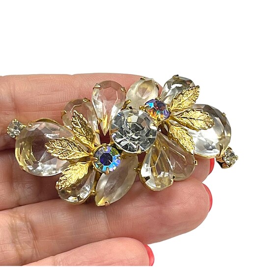 Vintage Clear AB Gold Rhinestone Brooch Pin 1950s… - image 2