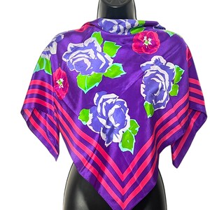 Vintage Adrienne Vittadini Flower Scarf 1980s 1990s Silk Colorful Floral Print Retro Ladies Spring Summer Statement Fashion Accessory