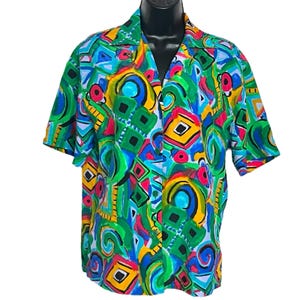 Vintage Abstract Colorful Blouse 1980 1990s Geometric Retro Multicolor Cottagecore Kidcore Grandmacore by Nichola Size 8